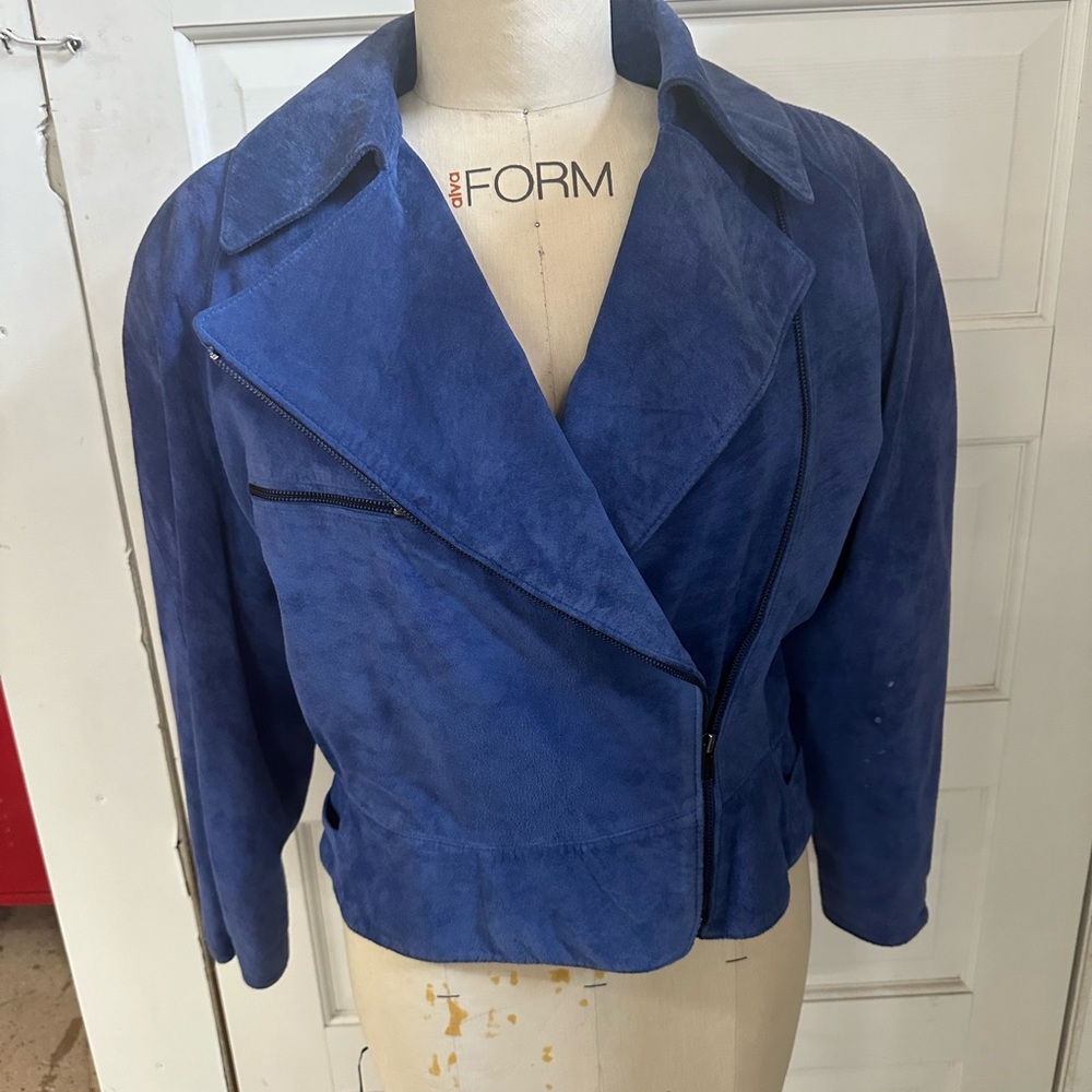 Royal Blue Suede Real Leather 80s Jacket